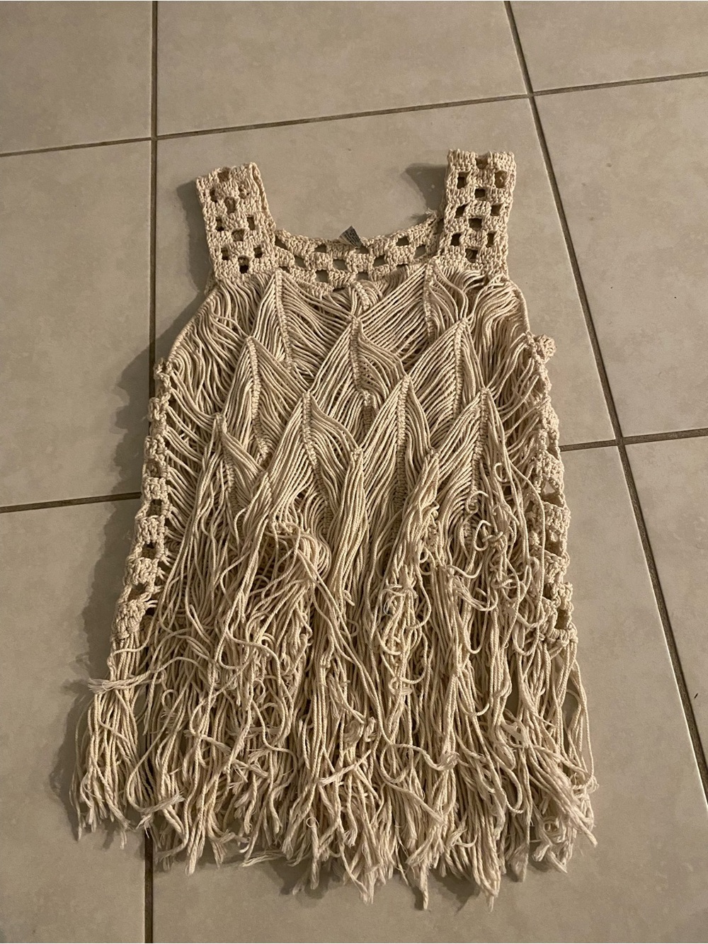 Cream crochet fringe top